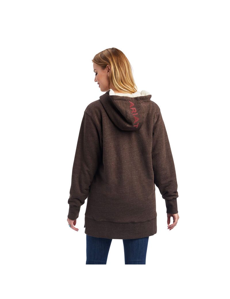 Ariat REAL Sherpa Lined Long Full Zip Hoodie Banyan Bark | YPSTBR-102