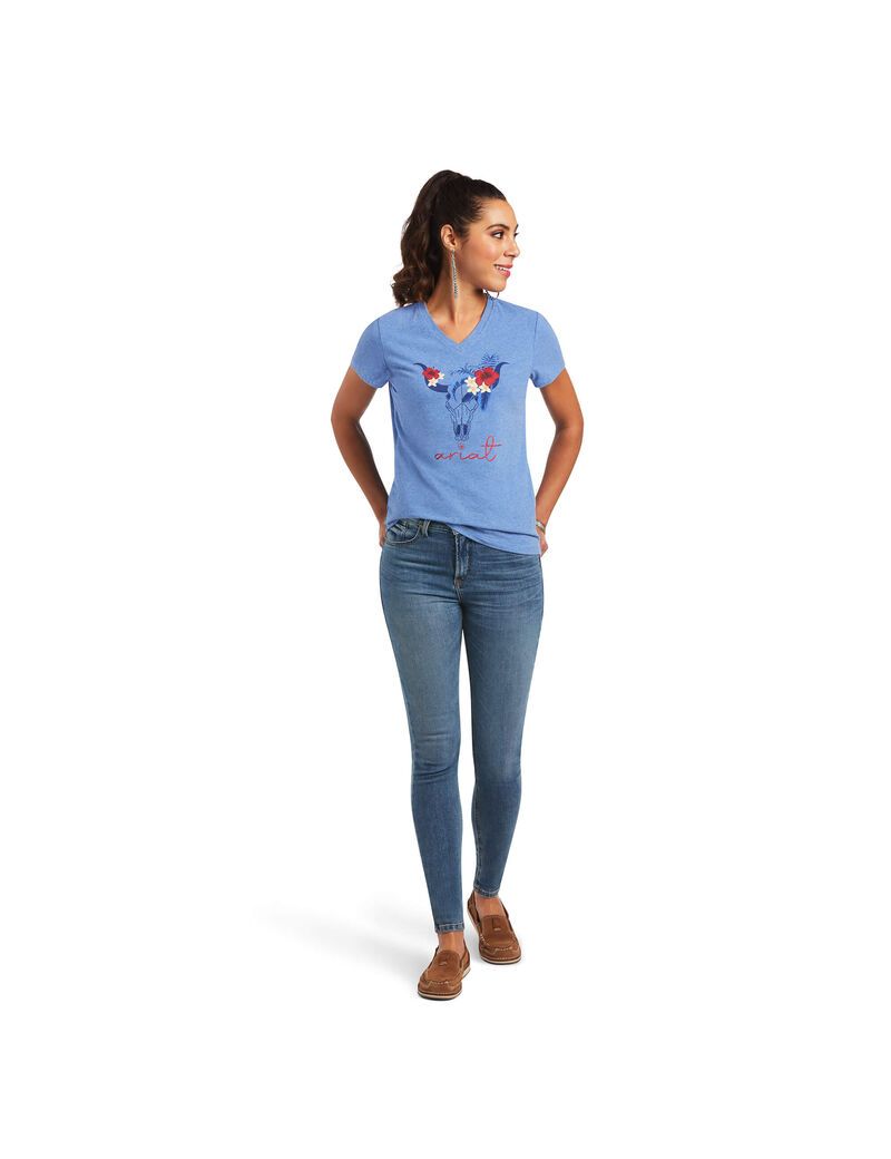 Ariat REAL Tropic Steerhead Tee Reykjavik Blue | LZRNTB-409