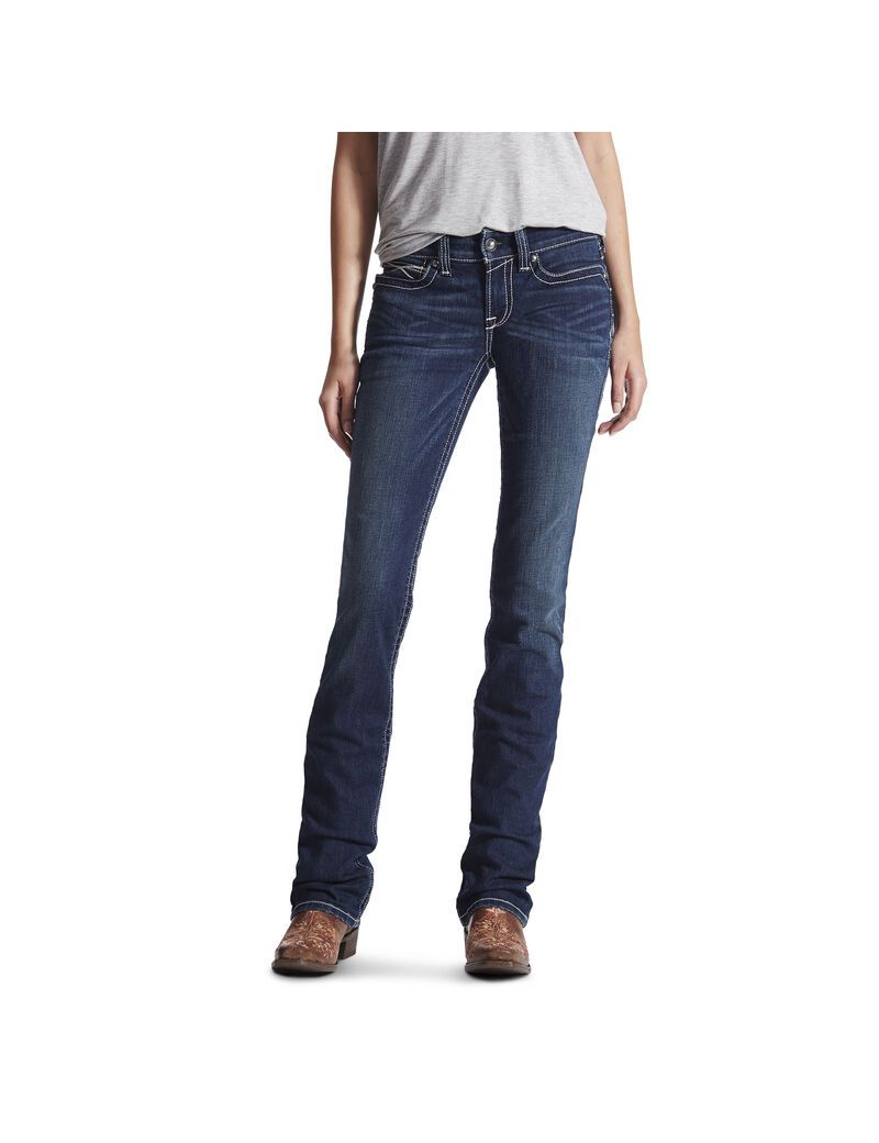 Ariat R.E.A.L. Mid Rise Stretch Icon Stackable Straight Leg Jean Ocean | CAMUQH-486