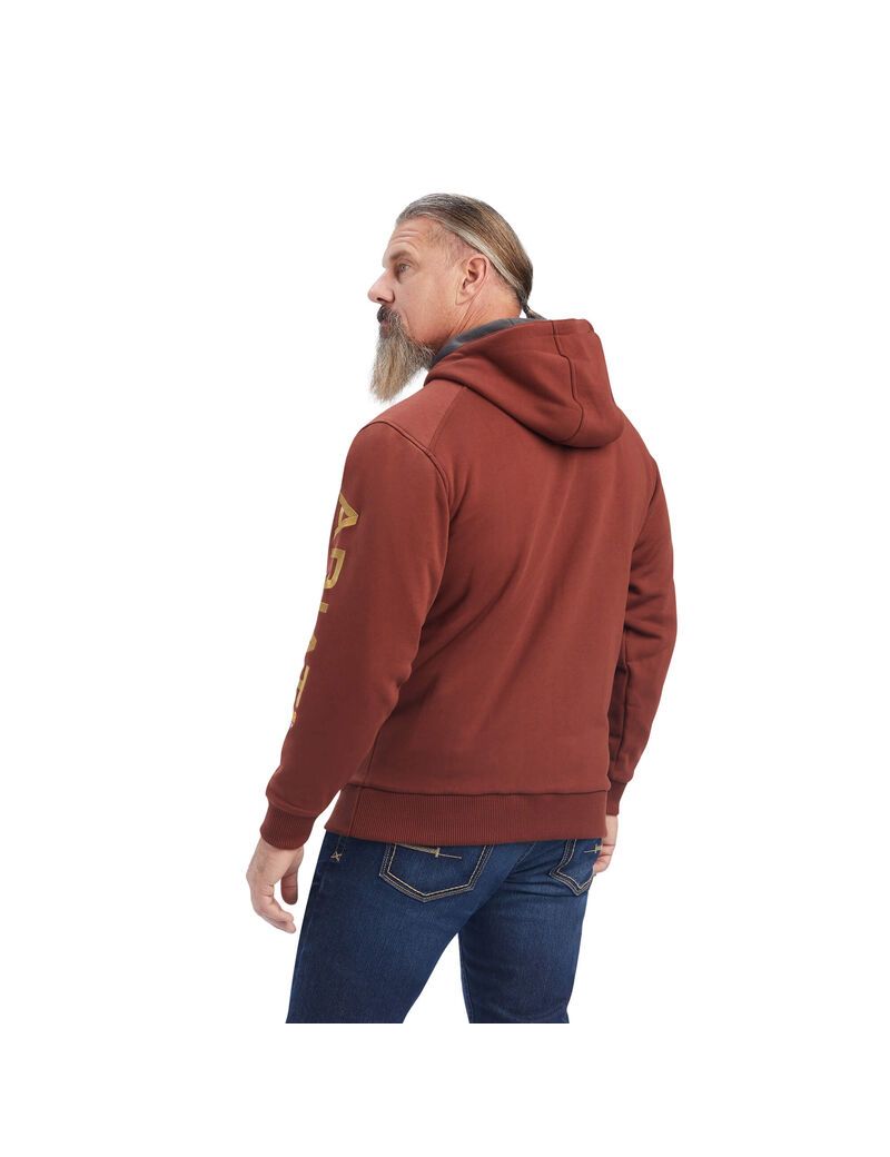 Ariat Rebar All-Weather Full Zip Hoodie Cherry Mahogany/ Antique Gold | RGEZTB-273