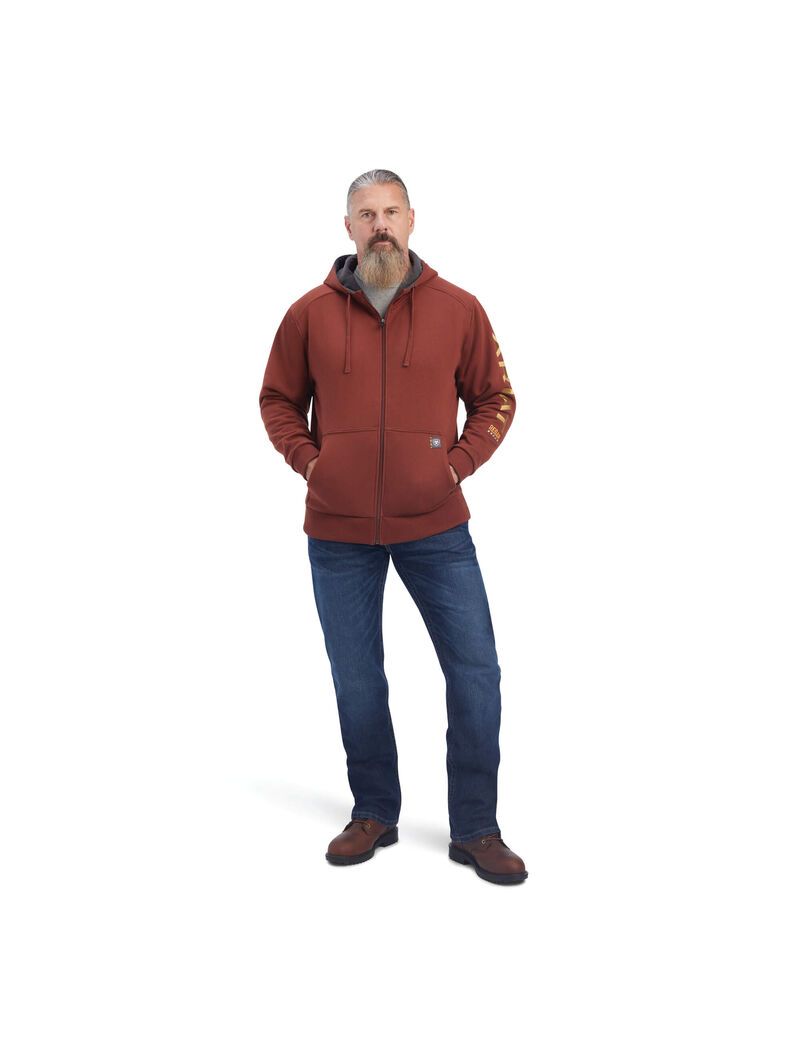 Ariat Rebar All-Weather Full Zip Hoodie Cherry Mahogany/ Antique Gold | RGEZTB-273