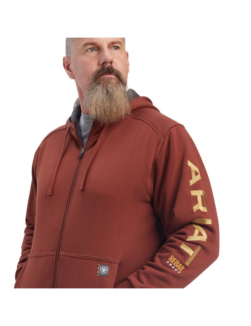 Ariat Rebar All-Weather Full Zip Hoodie Cherry Mahogany/ Antique Gold | RGEZTB-273