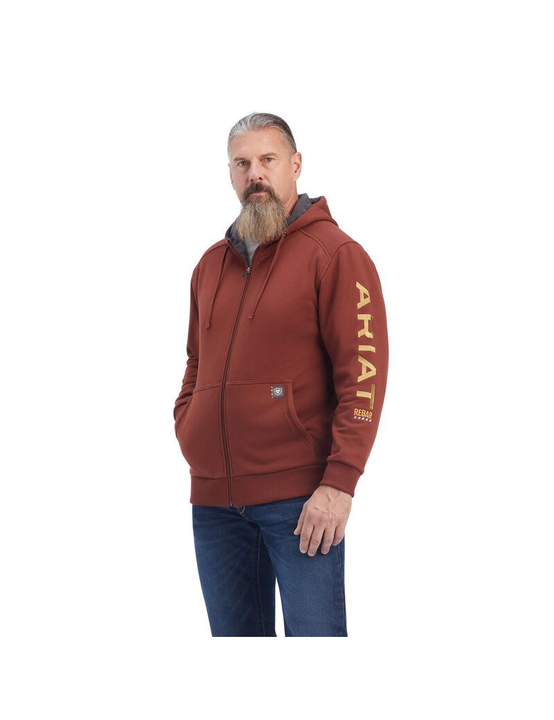 Ariat Rebar All-Weather Full Zip Hoodie Cherry Mahogany/ Antique Gold | RGEZTB-273