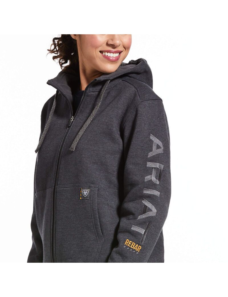 Ariat Rebar All-Weather Full Zip Hoodie Charcoal Heather | UWYCVR-047