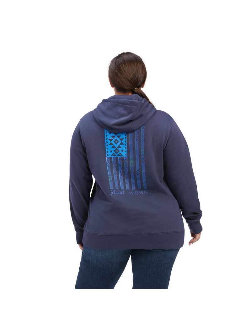 Ariat Rebar Aztec Flag Graphic Hoodie Mood Indigo | PSIGRH-467