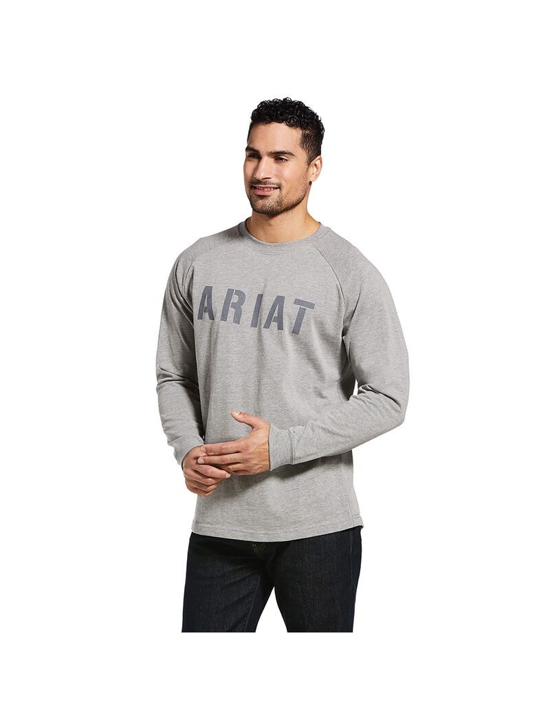 Ariat Rebar CottonStrong Block T-Shirt Heather Grey | ETKBSC-523