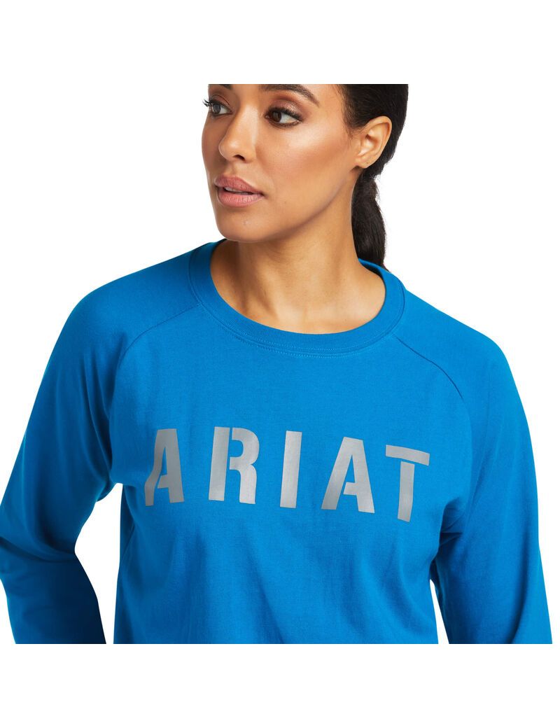 Ariat Rebar CottonStrong Block T-Shirt Mykonos Blue | MNBDWP-126