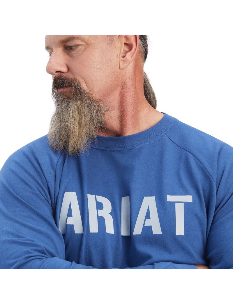 Ariat Rebar CottonStrong Block T-Shirt Metal Blue | QXZHGL-013