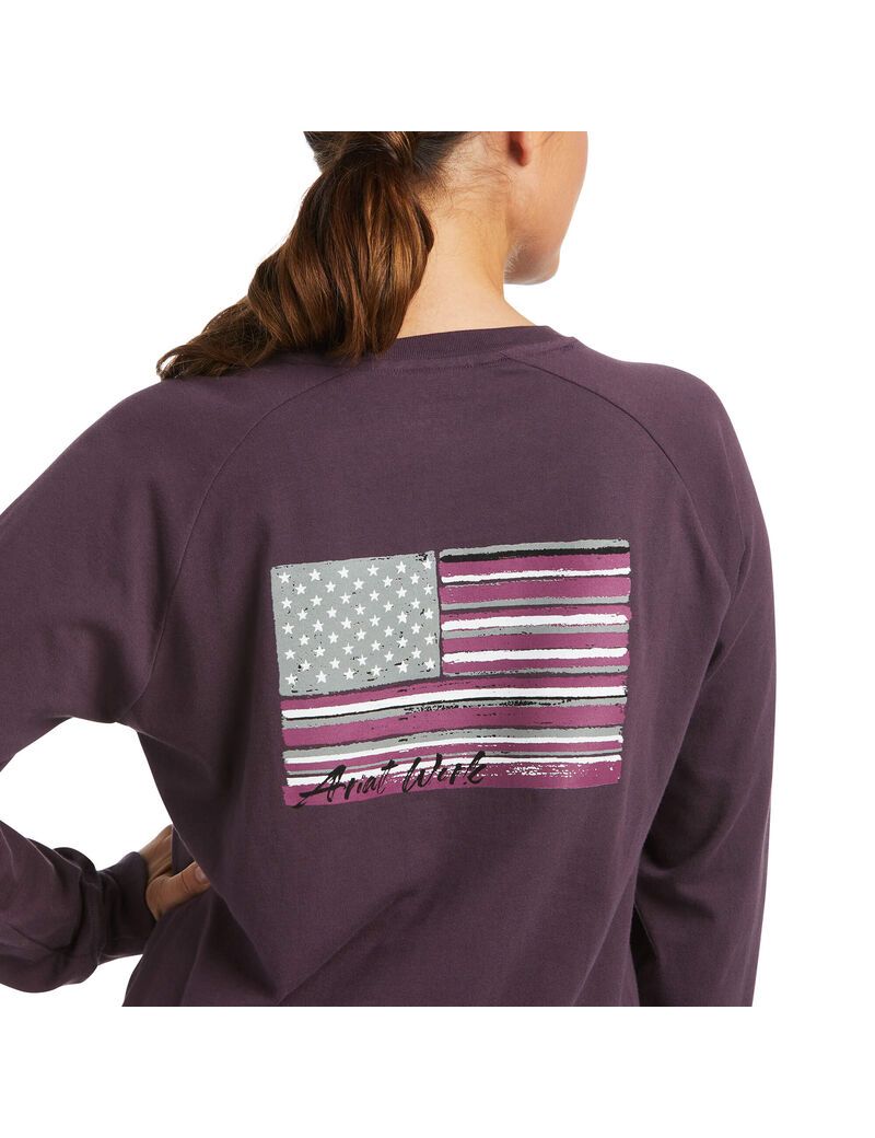 Ariat Rebar CottonStrong Brand Flag T-Shirt Plum Perfect | POGCTA-341