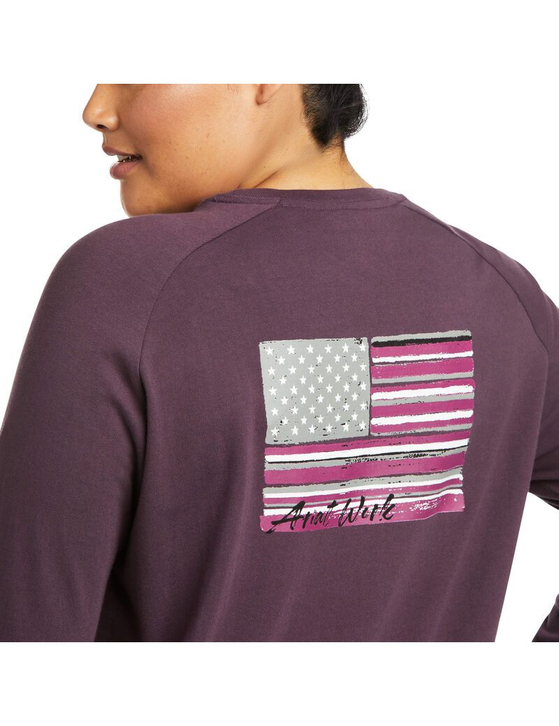 Ariat Rebar CottonStrong Brand Flag T-Shirt Plum Perfect | POGCTA-341