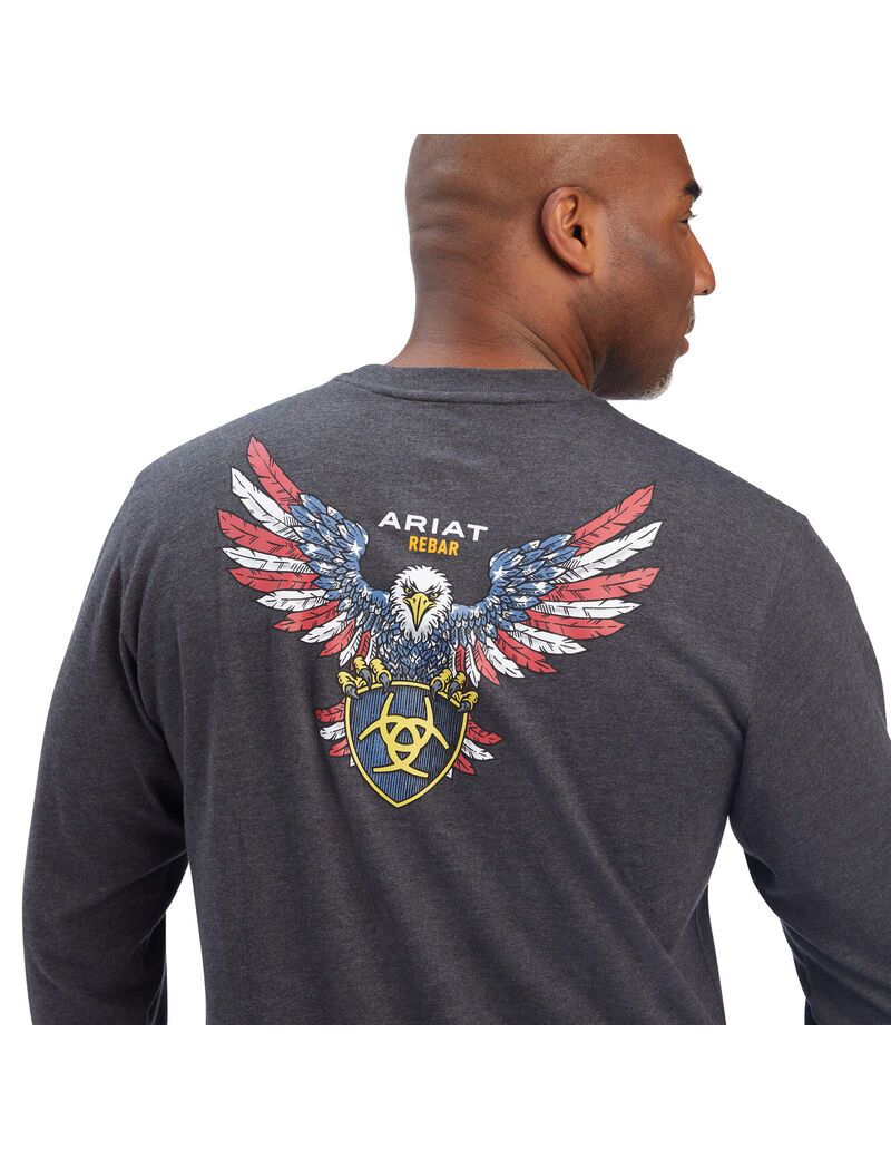 Ariat Rebar Cotton Strong American Raptor T-Shirt Charcoal Heather | KHIBWN-374