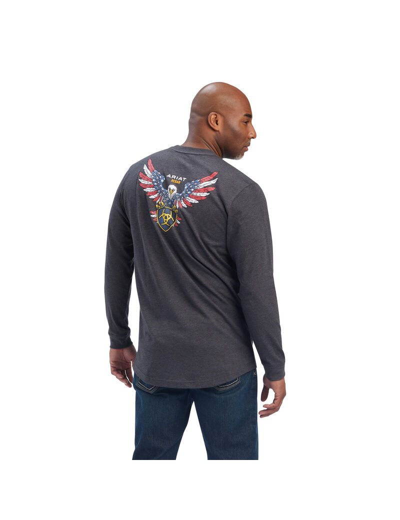 Ariat Rebar Cotton Strong American Raptor T-Shirt Charcoal Heather | KHIBWN-374