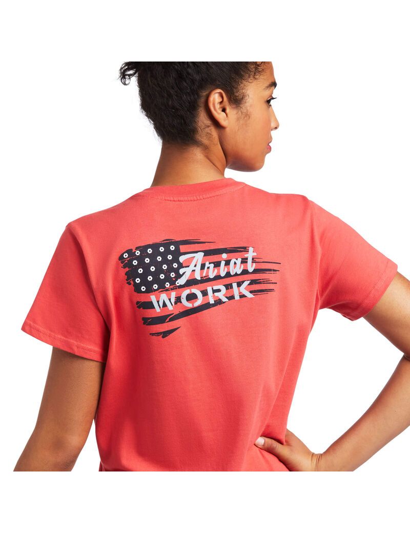 Ariat Rebar Cotton Strong Flag Graphic T-Shirt Cranberry | FHGVYB-890