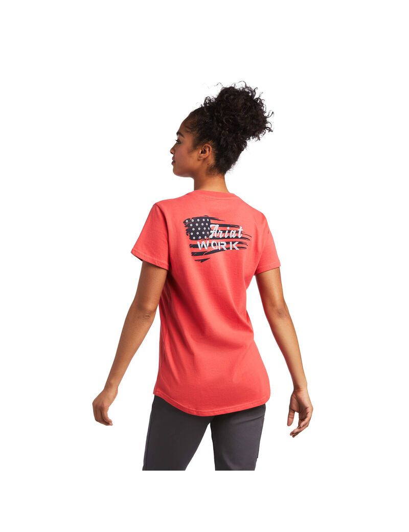 Ariat Rebar Cotton Strong Flag Graphic T-Shirt Cranberry | FHGVYB-890