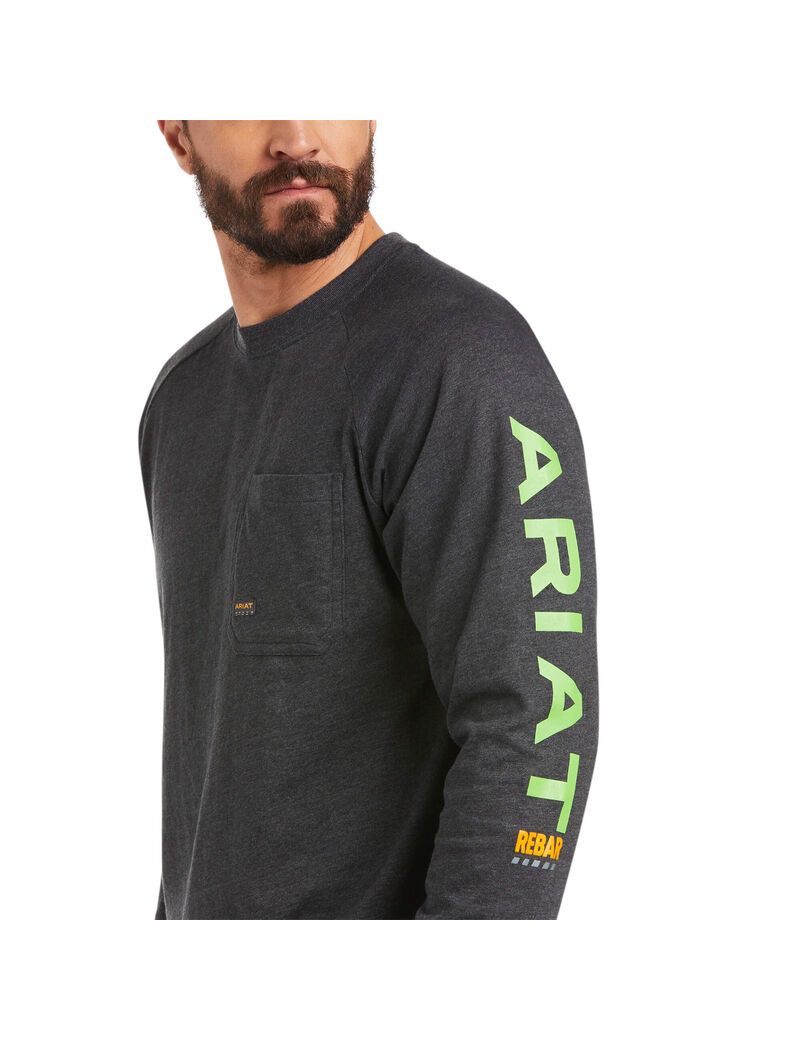 Ariat Rebar Cotton Strong Graphic T-Shirt Charcoal Heather/Lime | OWIATE-709