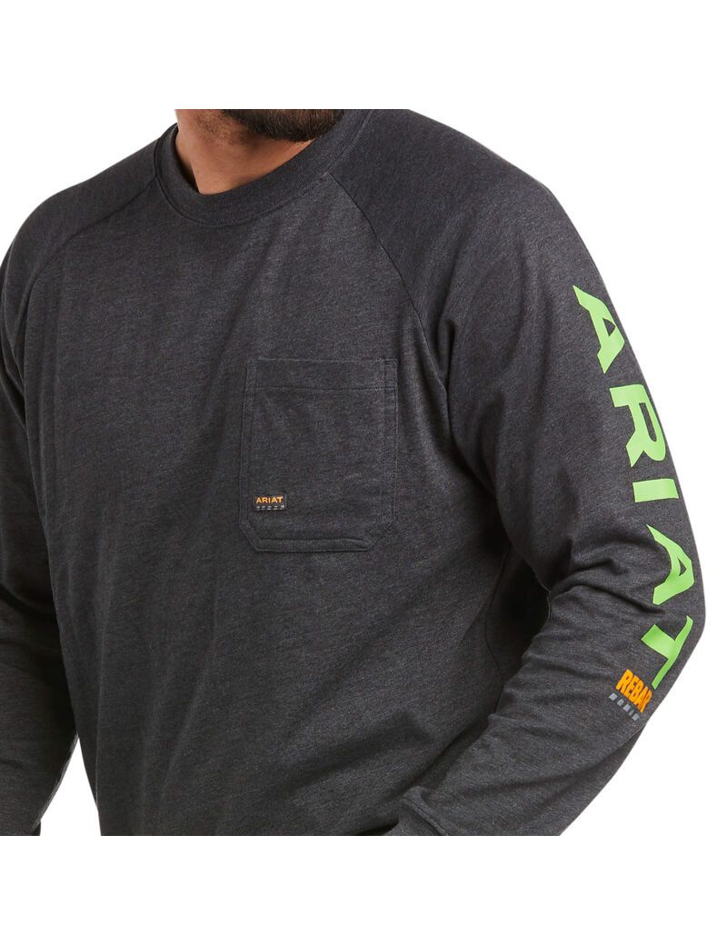 Ariat Rebar Cotton Strong Graphic T-Shirt Charcoal Heather/Lime | OWIATE-709