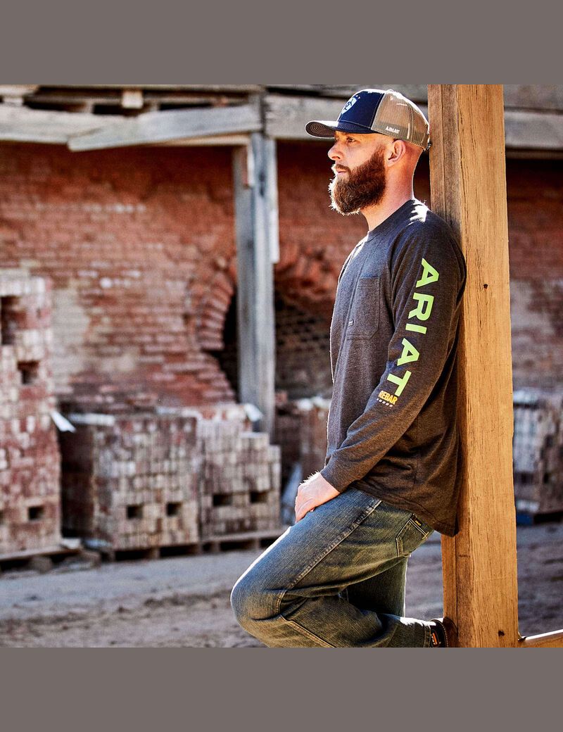 Ariat Rebar Cotton Strong Graphic T-Shirt Charcoal Heather/Lime | OWIATE-709