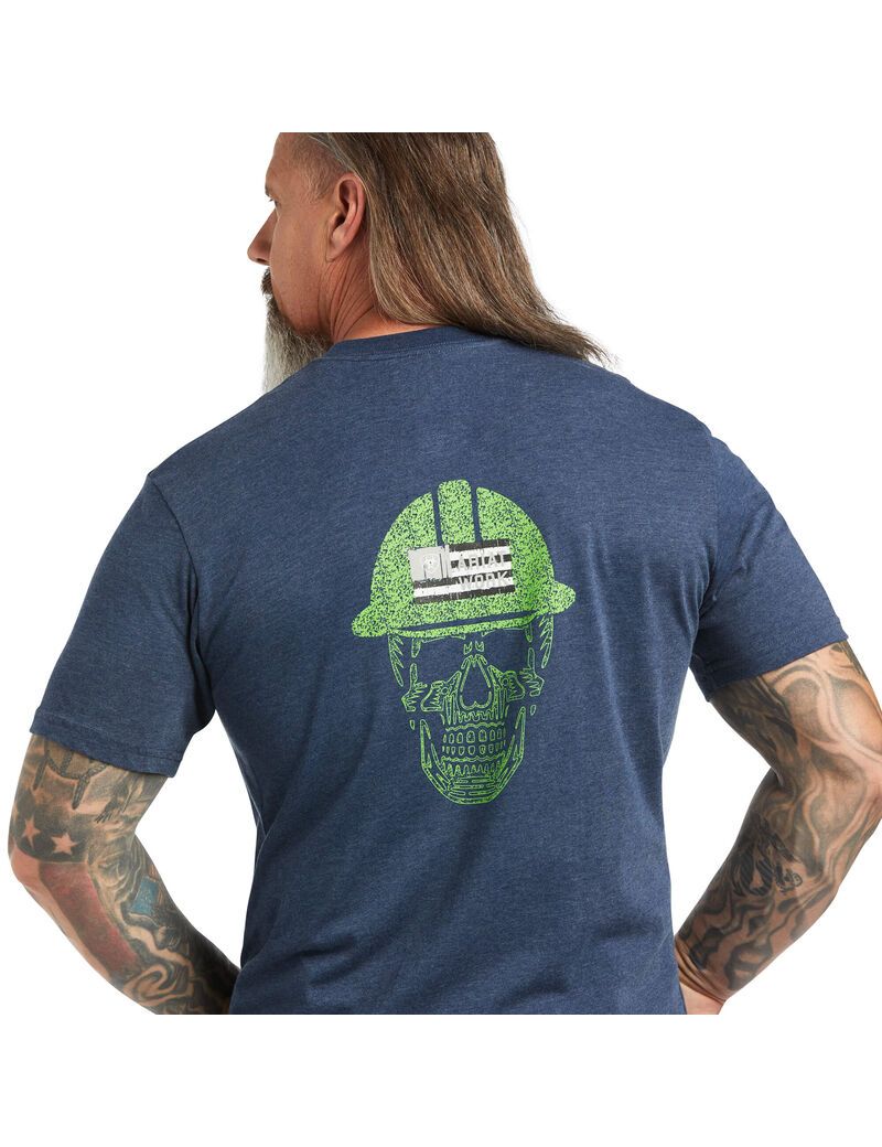 Ariat Rebar Cotton Strong Roughneck Graphic T-Shirt Navy Heather/Lime | ARIUDE-204