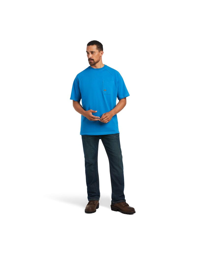 Ariat Rebar Cotton Strong T-Shirt Deep Water | SXIBUC-785