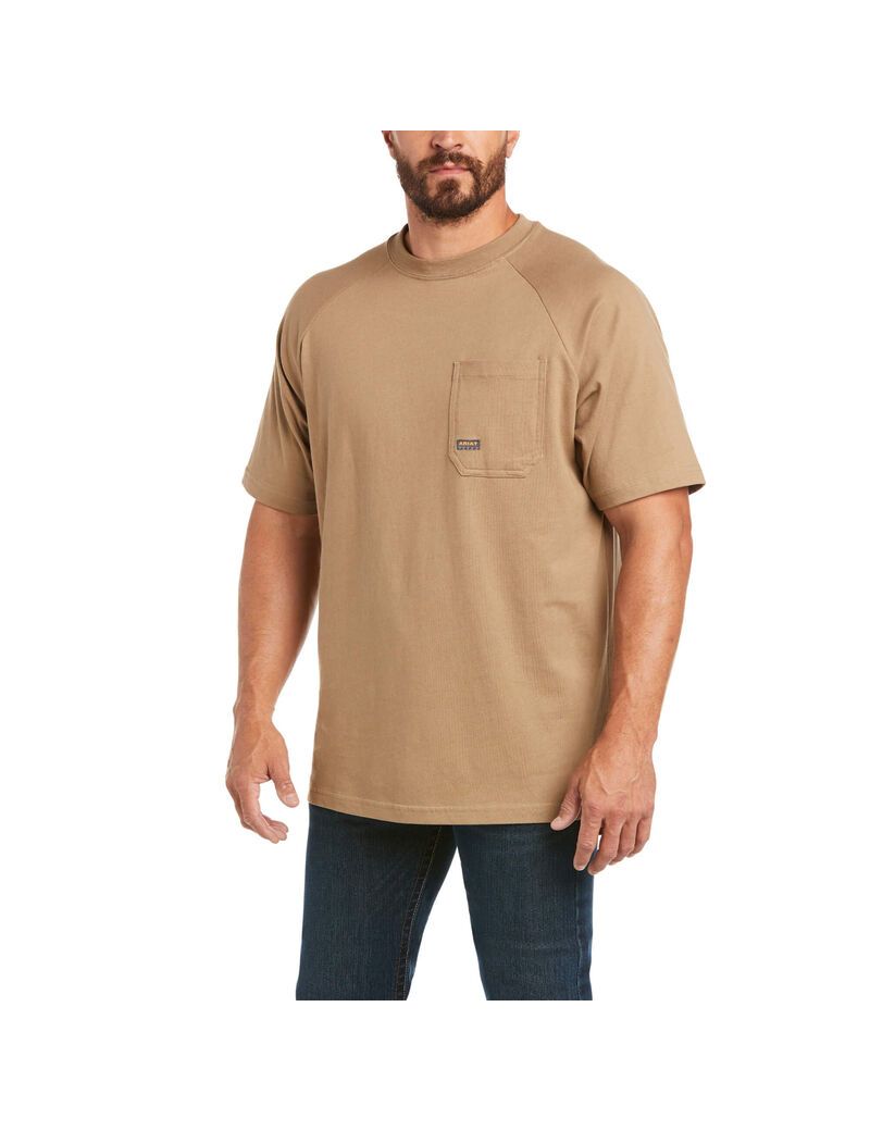 Ariat Rebar Cotton Strong T-Shirt Khaki | JQUZYV-643