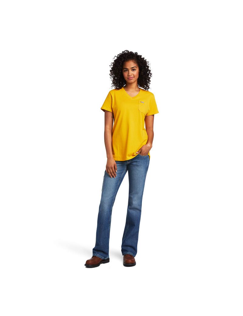 Ariat Rebar Cotton Strong V-Neck Top Carmel Gold | GOSATN-653