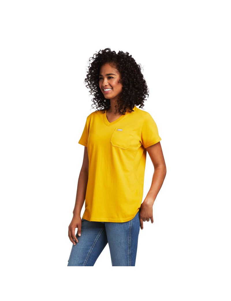 Ariat Rebar Cotton Strong V-Neck Top Carmel Gold | GOSATN-653