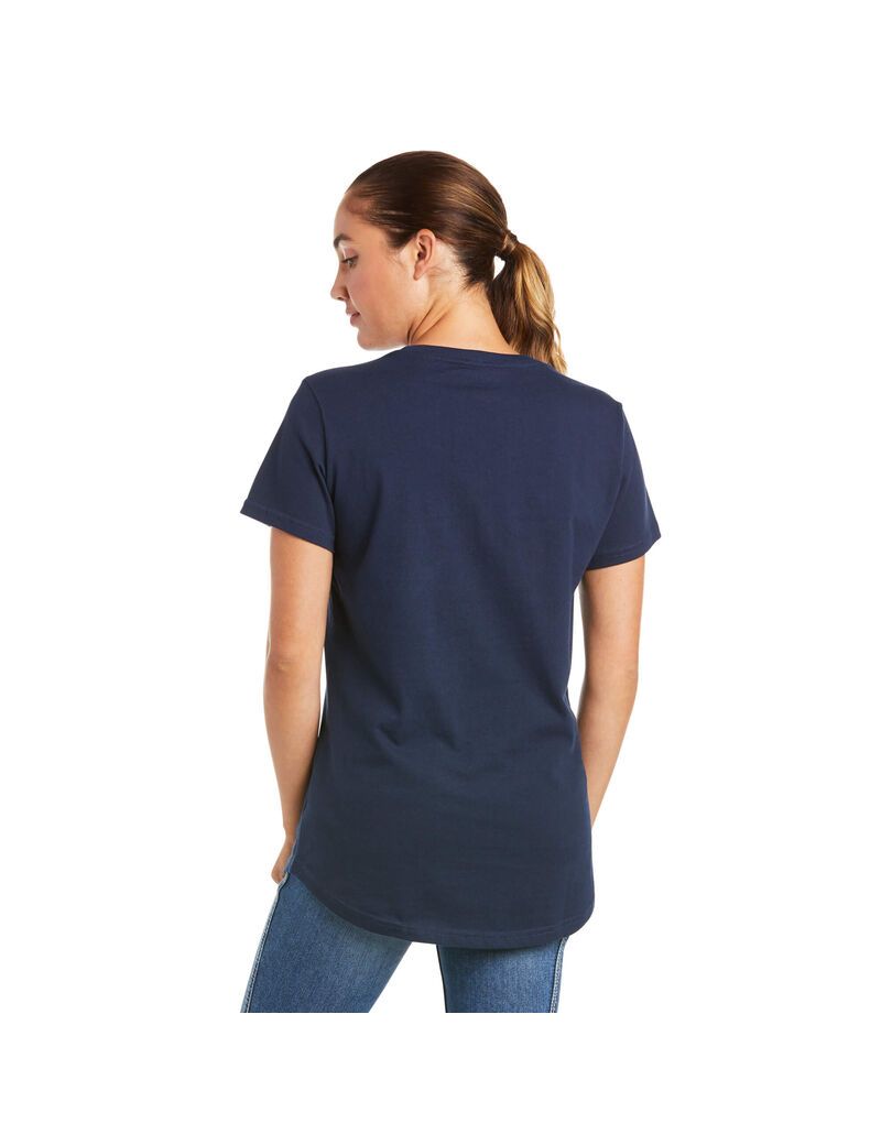 Ariat Rebar Cotton Strong V-Neck Top Navy | QBRUFH-836