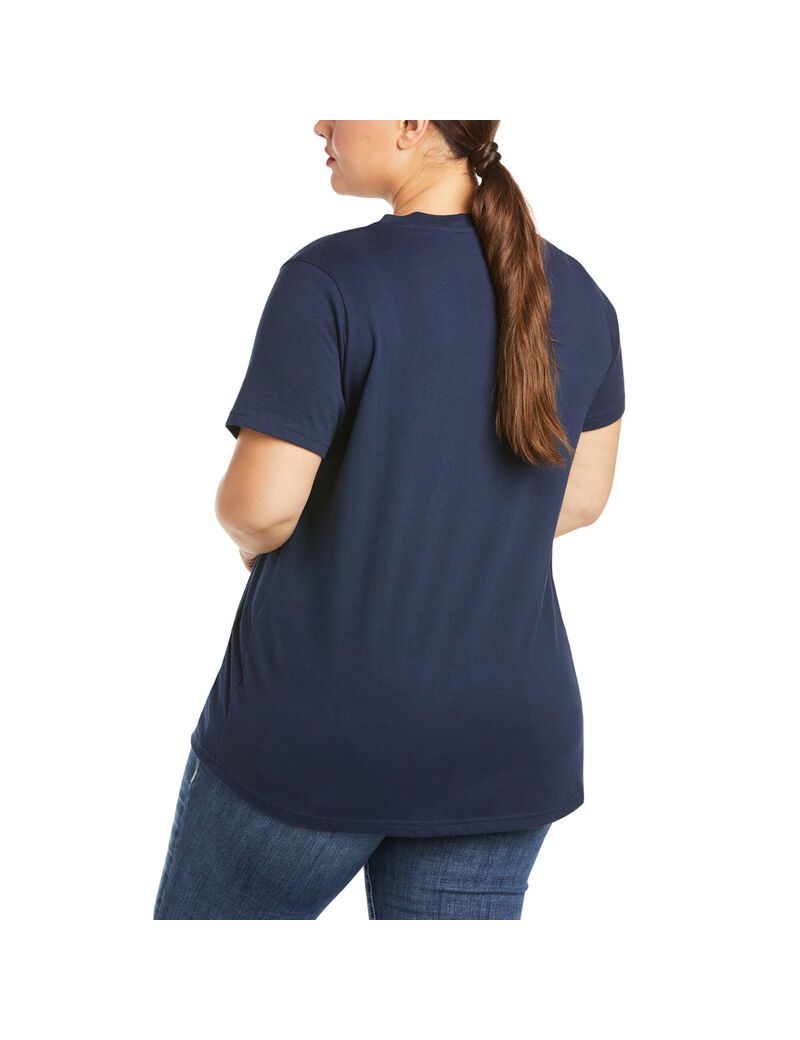 Ariat Rebar Cotton Strong V-Neck Top Navy | QBRUFH-836