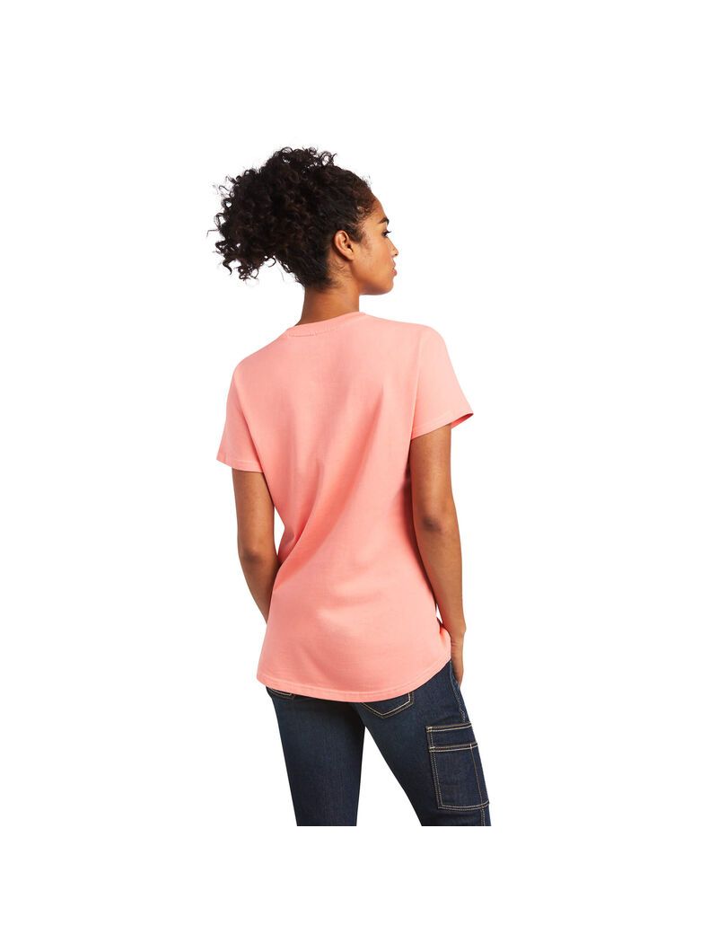 Ariat Rebar Cotton Strong V-Neck Top Summer Melon | SQWMRJ-583