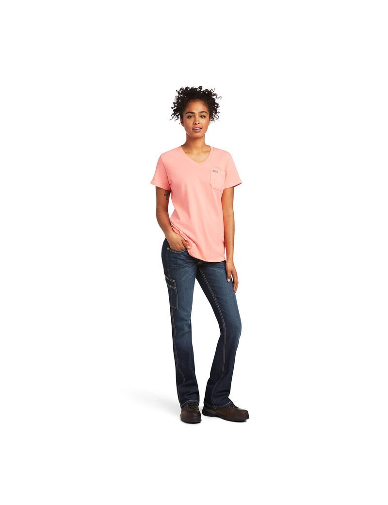 Ariat Rebar Cotton Strong V-Neck Top Summer Melon | SQWMRJ-583