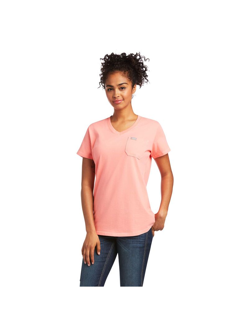 Ariat Rebar Cotton Strong V-Neck Top Summer Melon | SQWMRJ-583