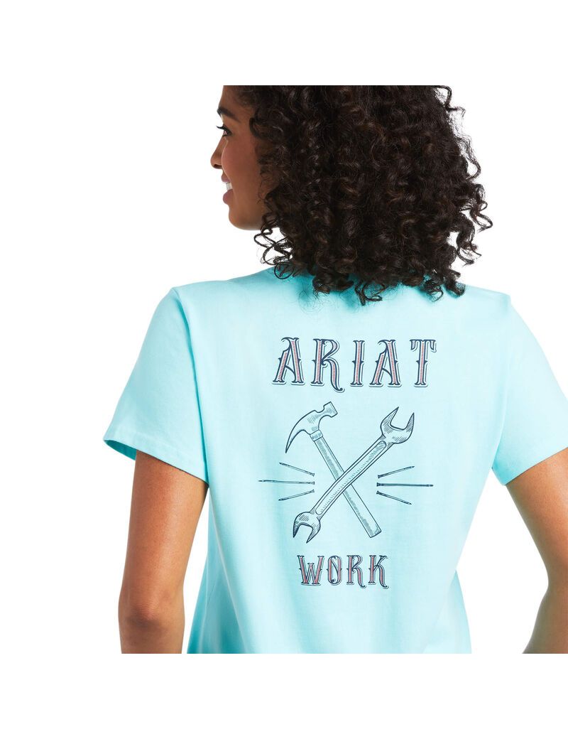 Ariat Rebar Cotton Strong Wrench Graphic T-Shirt Aqua Sky | XAGKHR-147