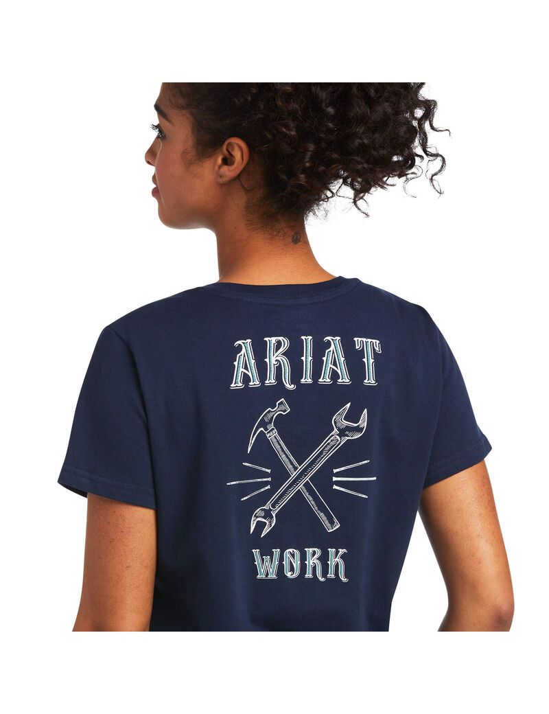 Ariat Rebar Cotton Strong Wrench Graphic T-Shirt Navy Eclipse | XQMRPB-264