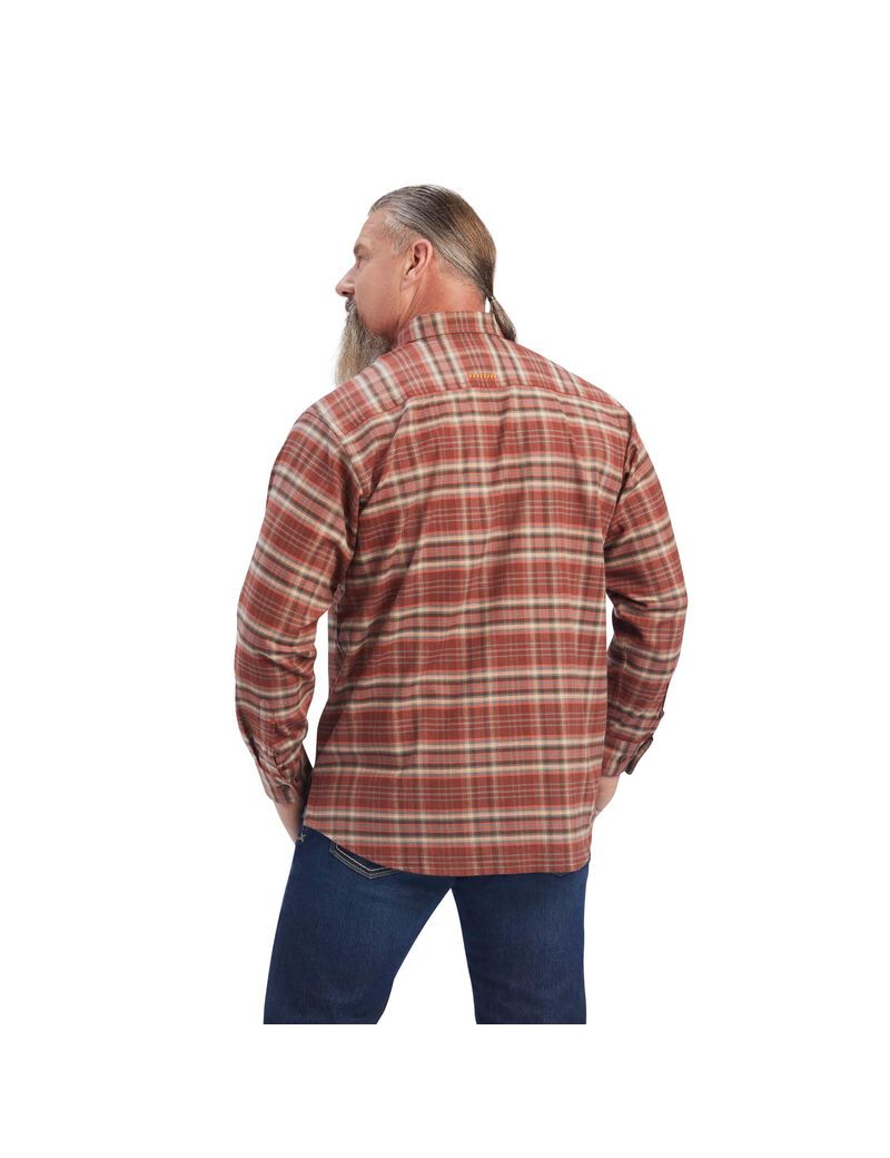 Ariat Rebar Flannel DuraStretch Work Shirt Red Mahogany | AMRFXY-579