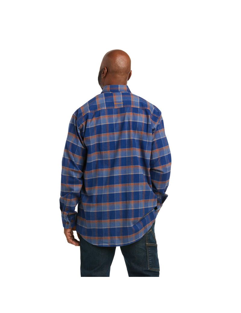 Ariat Rebar Flannel DuraStretch Work Shirt Blue Depths Plaid | BWUIMO-539