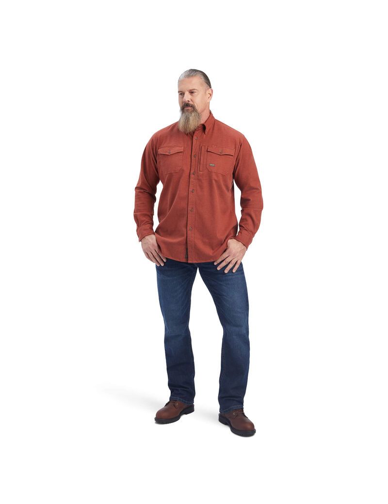 Ariat Rebar Flannel DuraStretch Work Shirt Cherry Mahogany | DVNPCJ-039