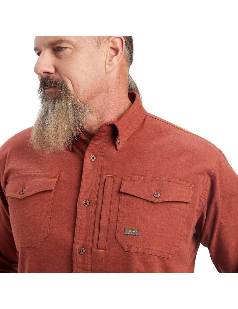 Ariat Rebar Flannel DuraStretch Work Shirt Cherry Mahogany | DVNPCJ-039