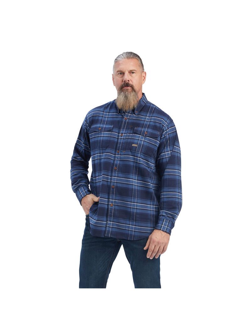 Ariat Rebar Flannel DuraStretch Work Shirt Navy | EWZNGU-196