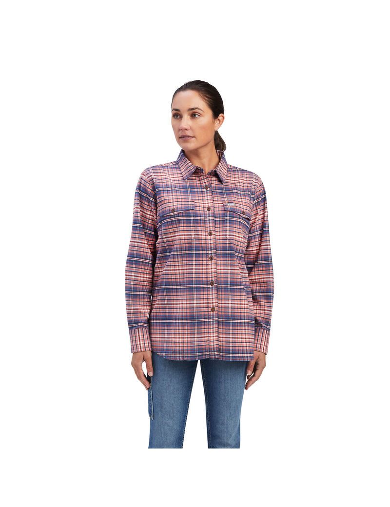 Ariat Rebar Flannel DuraStretch Work Shirt Faded Rose | JIEUWM-892