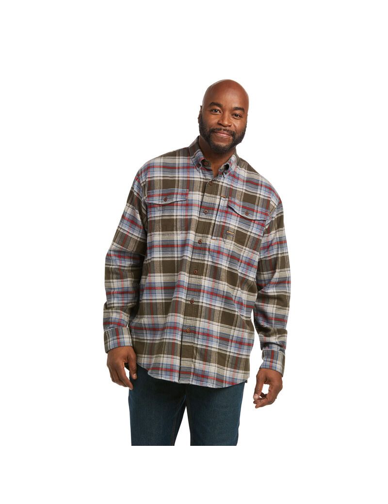 Ariat Rebar Flannel DuraStretch Work Shirt Wren Plaid | NOIAUB-618