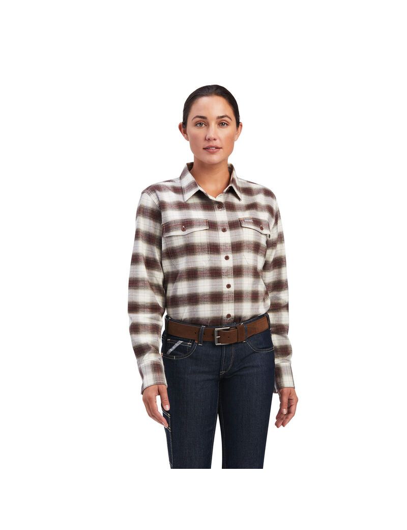 Ariat Rebar Flannel DuraStretch Work Shirt Wren/ Ivory | YAWHVK-318