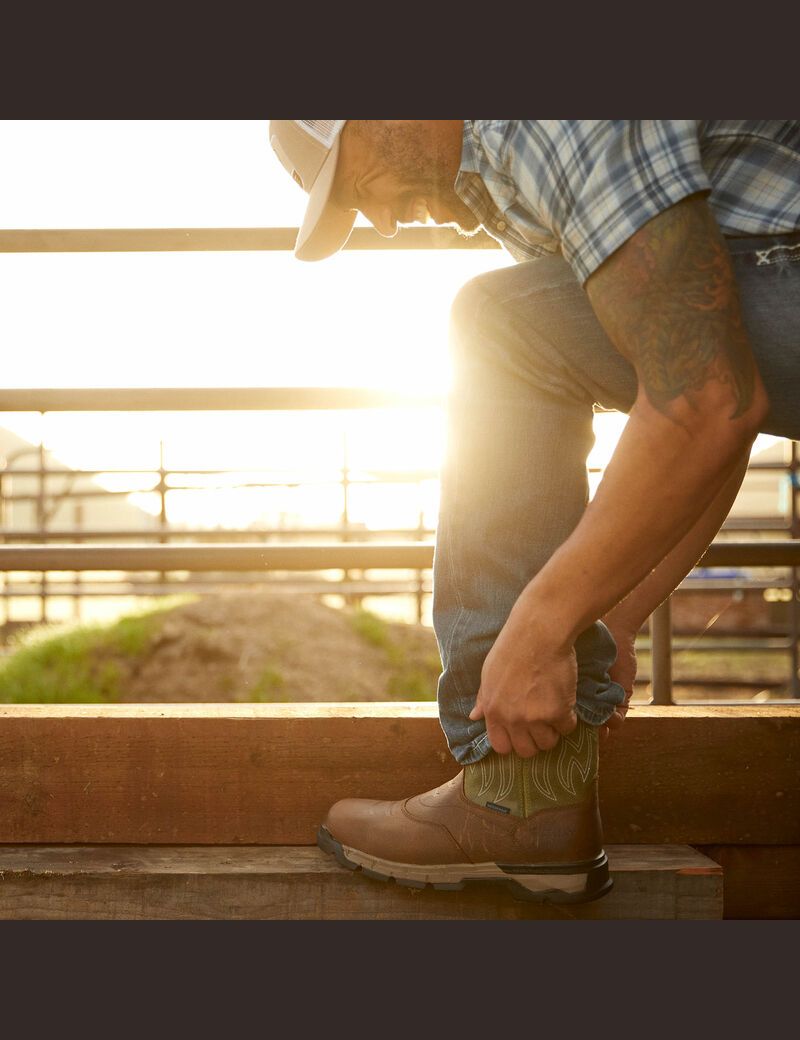 Ariat Rebar Flex Western Waterproof Work Boot Rye Brown | SNOJFR-806