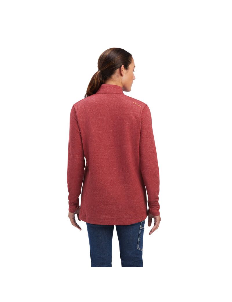 Ariat Rebar Foundation 1/4 Zip Shirt Rosewood | ZAWCSN-697