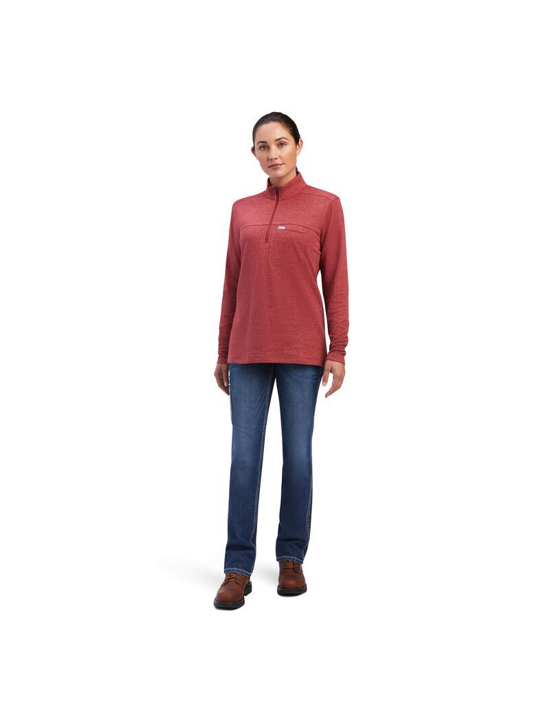 Ariat Rebar Foundation 1/4 Zip Shirt Rosewood | ZAWCSN-697