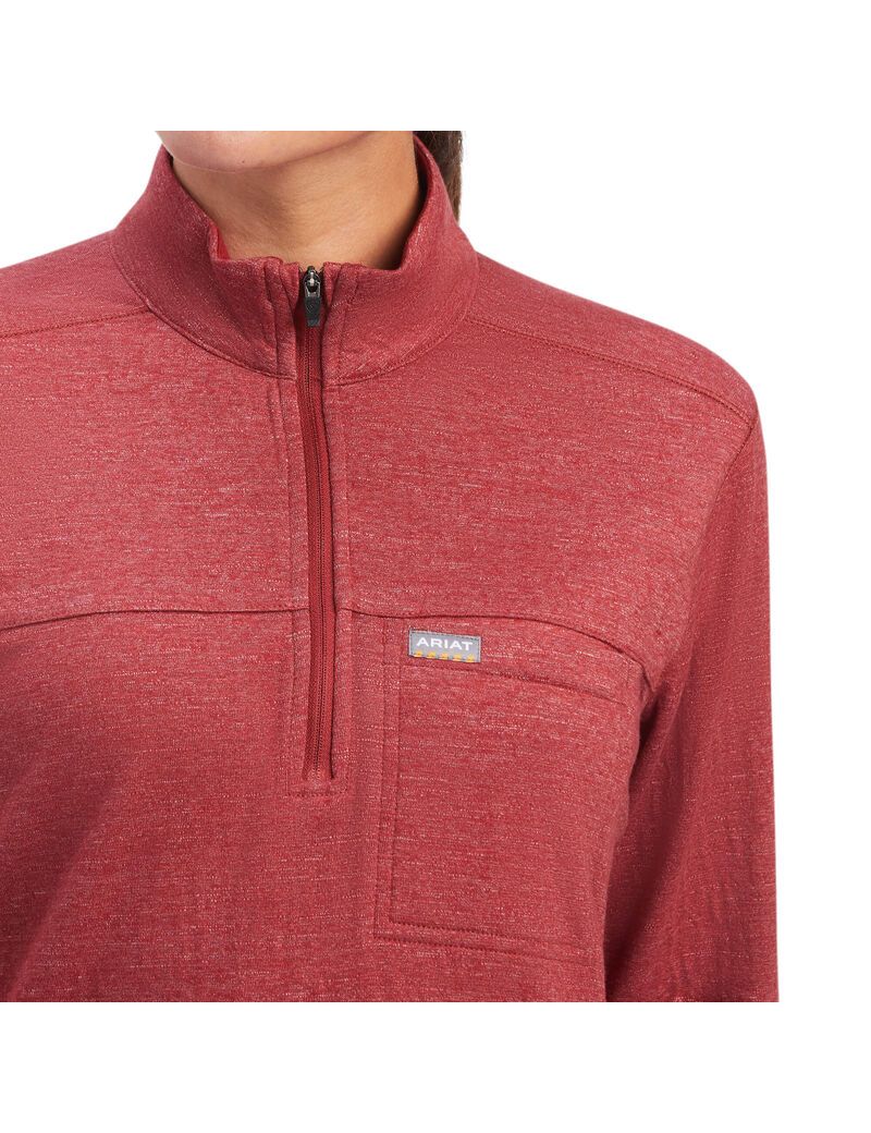 Ariat Rebar Foundation 1/4 Zip Shirt Rosewood | ZAWCSN-697