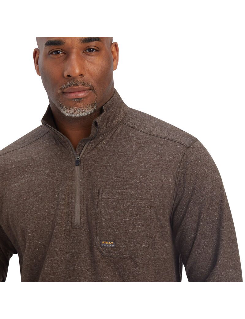 Ariat Rebar Foundation 1/4 Zip Shirt Wren Heather | ZYSJQB-216