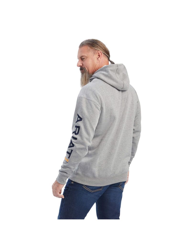 Ariat Rebar Graphic Hoodie Heather Grey/Deep Ultramarine | QZYPXV-790