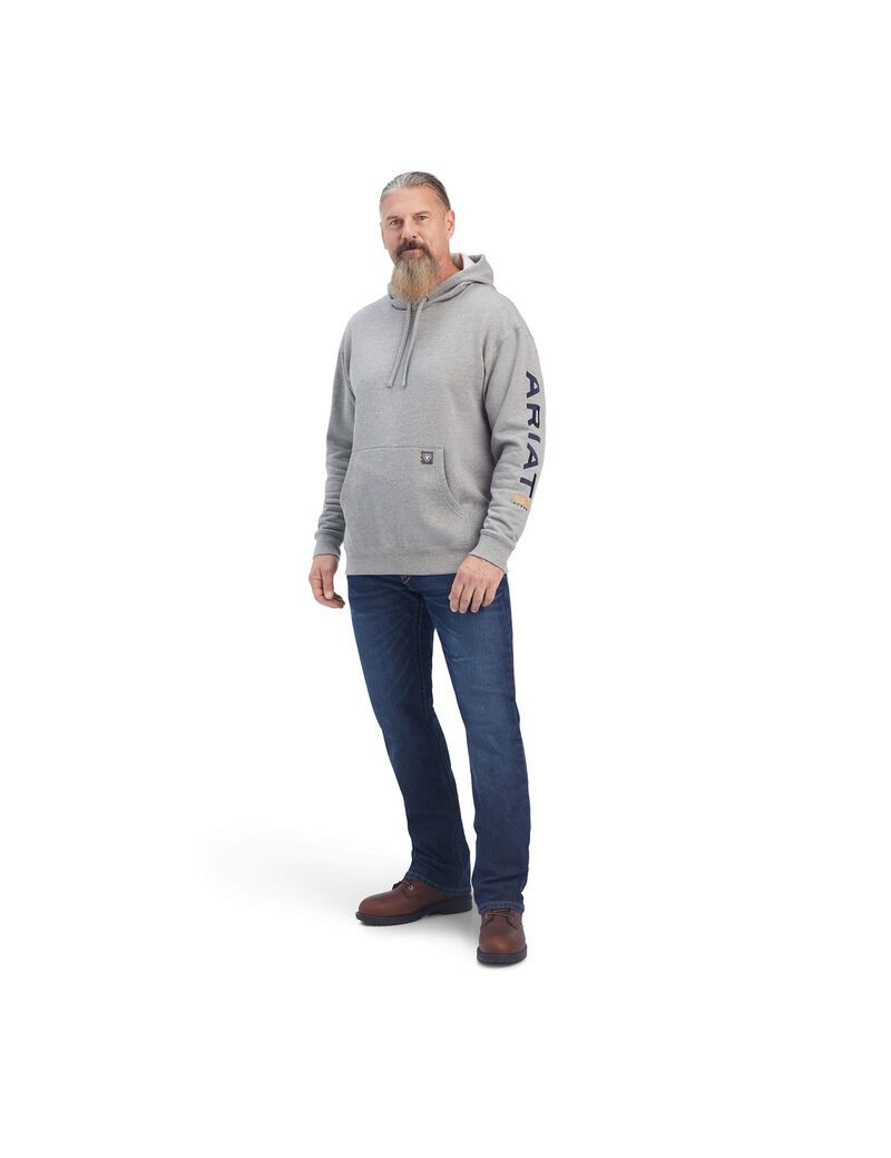 Ariat Rebar Graphic Hoodie Heather Grey/Deep Ultramarine | QZYPXV-790