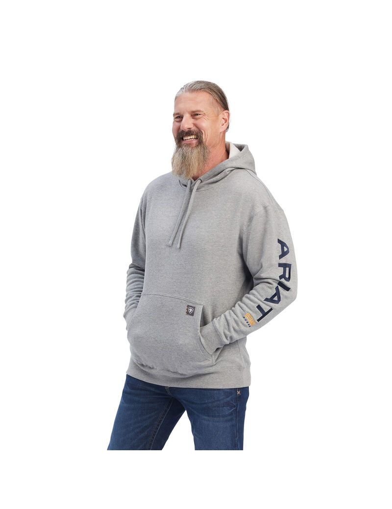 Ariat Rebar Graphic Hoodie Heather Grey/Deep Ultramarine | QZYPXV-790