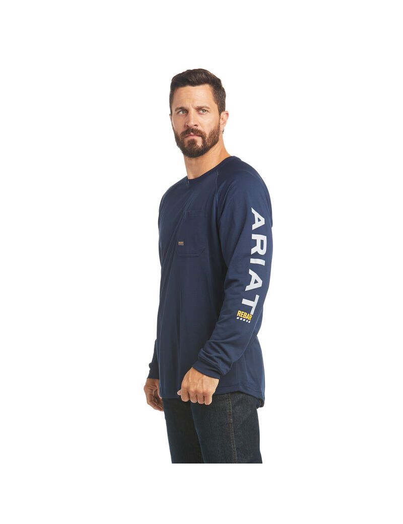 Ariat Rebar Heat Fighter T-Shirt Navy | UGOJRQ-592